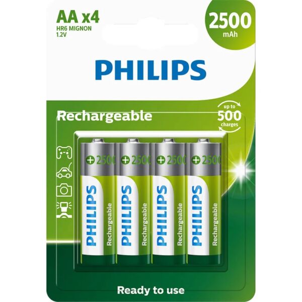 PHILIPS / PILHA RECARREGAVEL PEQUENA AA 2500MAH C/4 - R6B4RTU25/59
