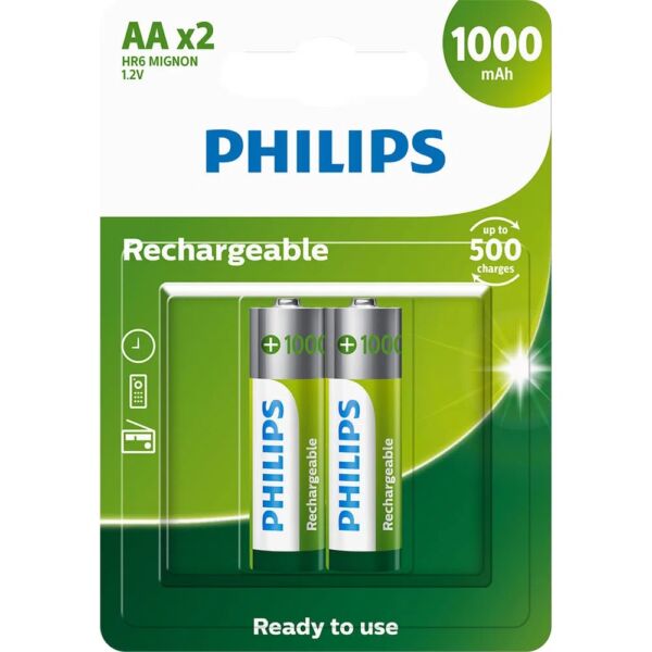 PHILIPS / PILHA RECAREGAVEL PEQUENA AA 1000 MAH C/2 - R6B2RTU10/59